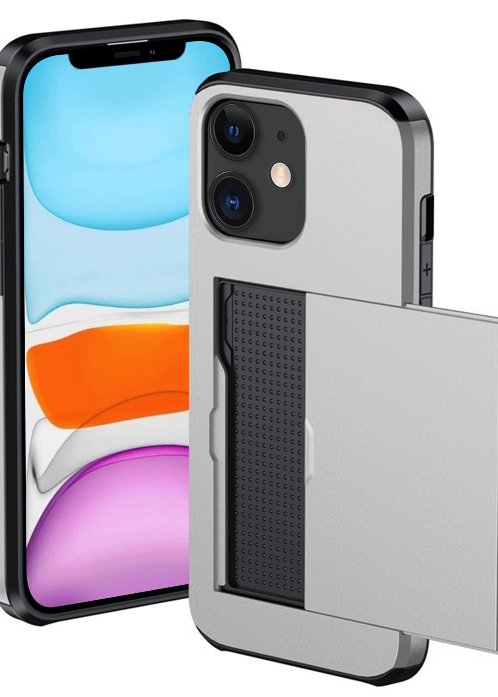 BTH Hoesje Geschikt voor iPhone 11 Hoesje Met Pasjeshouder Hard Case Met Kaarthouder - Hoes Geschikt voor iPhone 11 Hoesje Shock Proof Case - Grijs