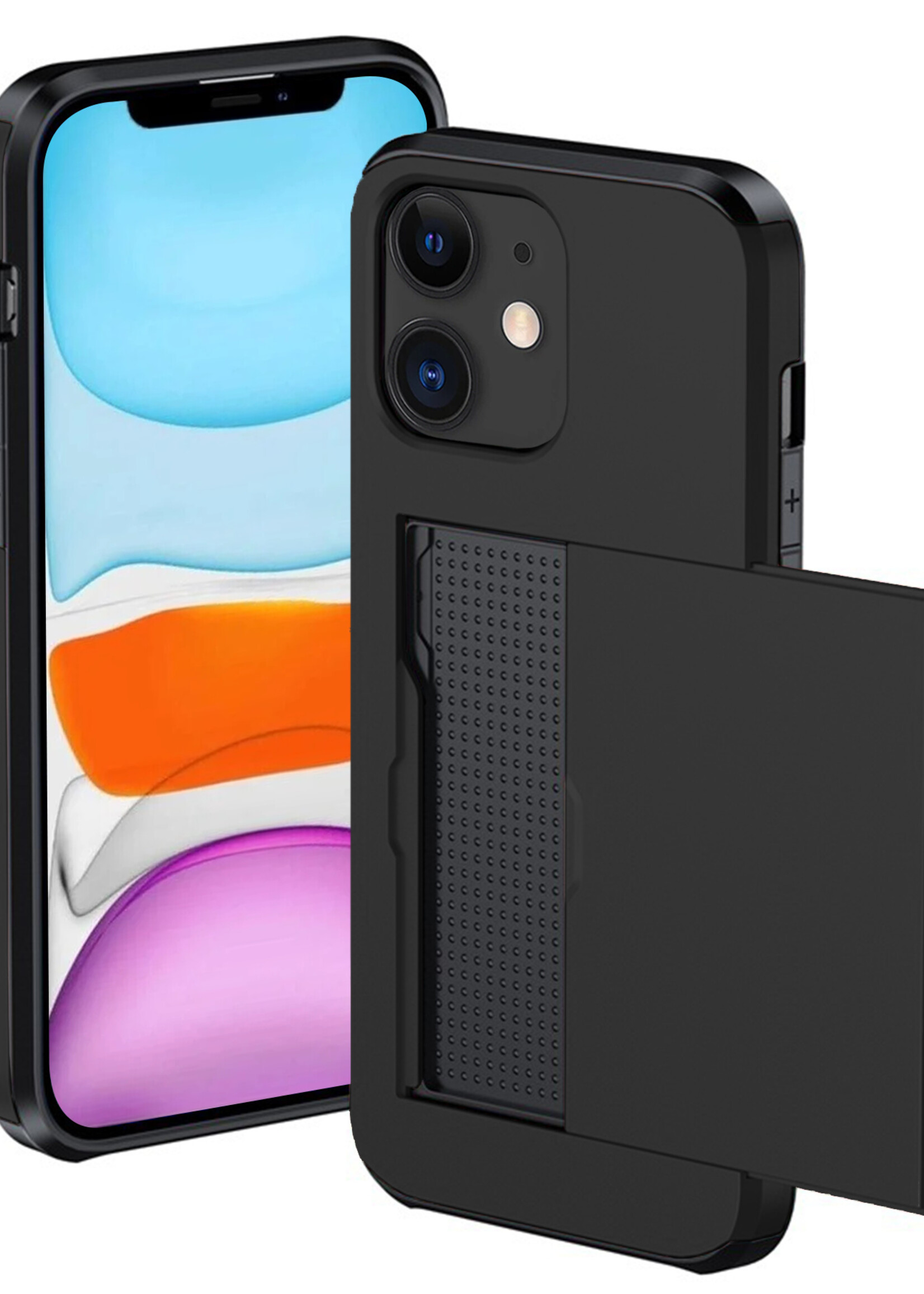 BTH Hoesje Geschikt voor iPhone 11 Hoesje Met Pasjeshouder Hard Case Met Kaarthouder - Hoes Geschikt voor iPhone 11 Hoesje Shock Proof Case - Zwart