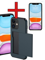 BTH BTH iPhone 11 Hoesje Pashouder Hard Met Screenprotector - Donker Blauw