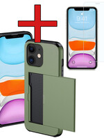 BTH BTH iPhone 11 Hoesje Pashouder Hard Met Screenprotector - Donker Groen