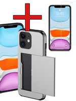 BTH BTH iPhone 11 Hoesje Pashouder Hard Met Screenprotector - Grijs