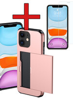 BTH BTH iPhone 11 Hoesje Pashouder Hard Met Screenprotector - Rosé Goud