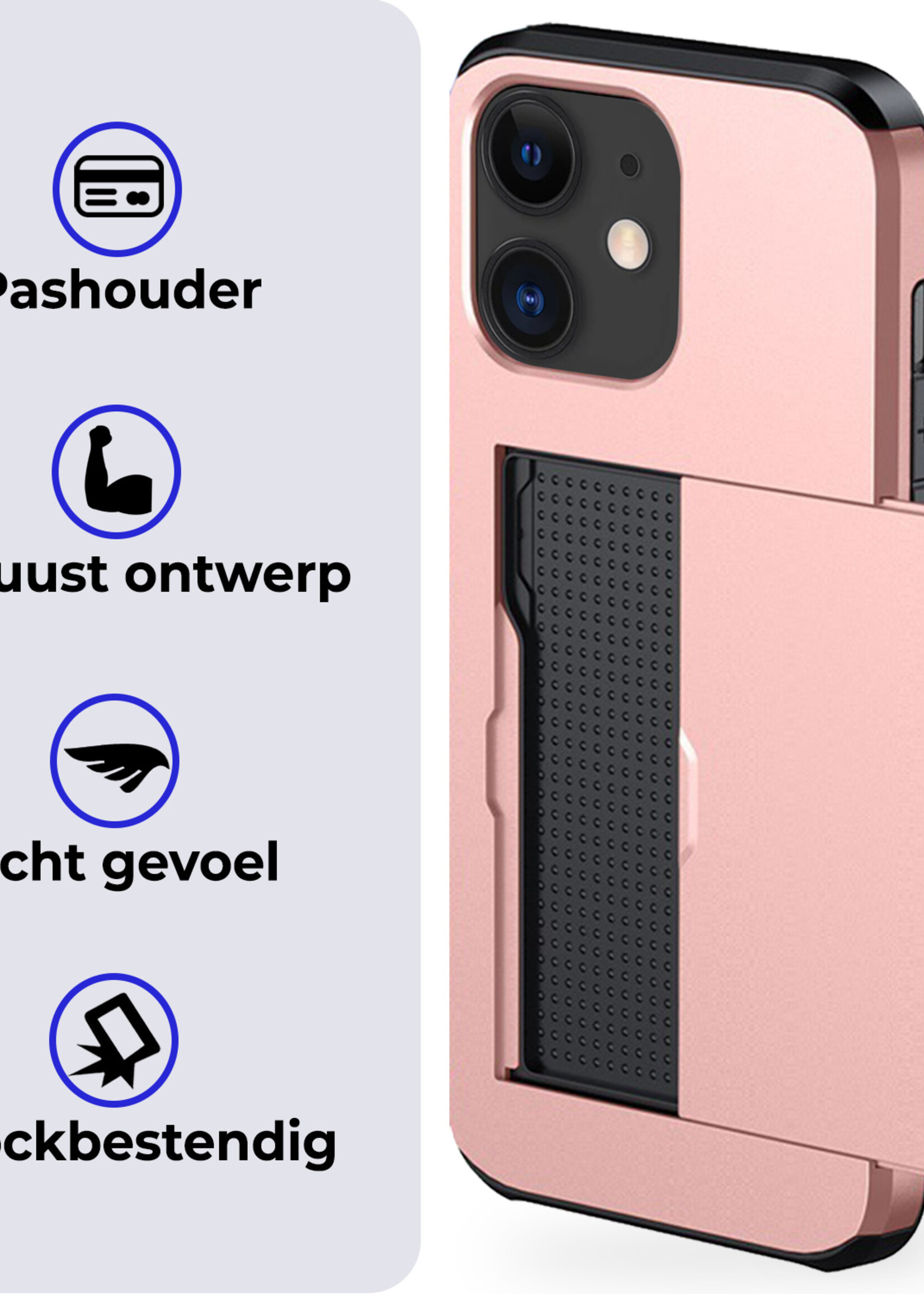 BTH Hoesje Geschikt voor iPhone 11 Hoesje Met Pasjeshouder Hard Case Met Kaarthouder Met Screenprotector - Hoes Geschikt voor iPhone 11 Hoesje Shock Proof Case - Rosé Goud