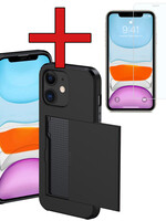 BTH BTH iPhone 11 Hoesje Pashouder Hard Met Screenprotector - Zwart
