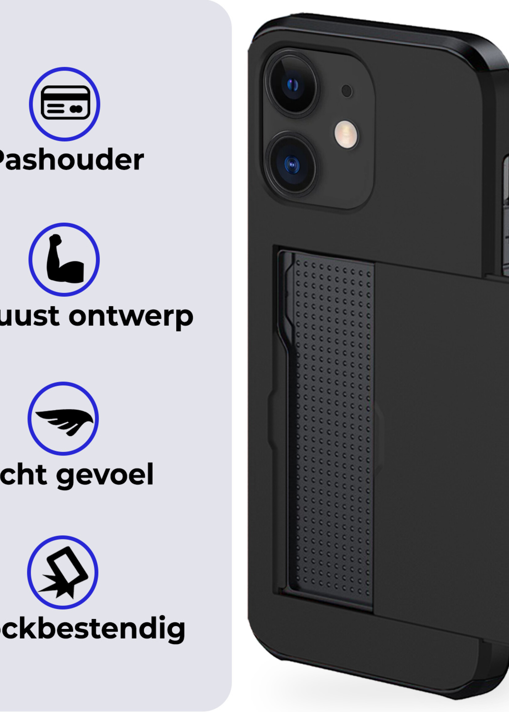 BTH Hoesje Geschikt voor iPhone 11 Hoesje Met Pasjeshouder Hard Case Met Kaarthouder Met Screenprotector - Hoes Geschikt voor iPhone 11 Hoesje Shock Proof Case - Zwart