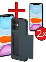BTH BTH iPhone 11 Hoesje Pashouder Hard Met 2x Screenprotector - Donker Blauw