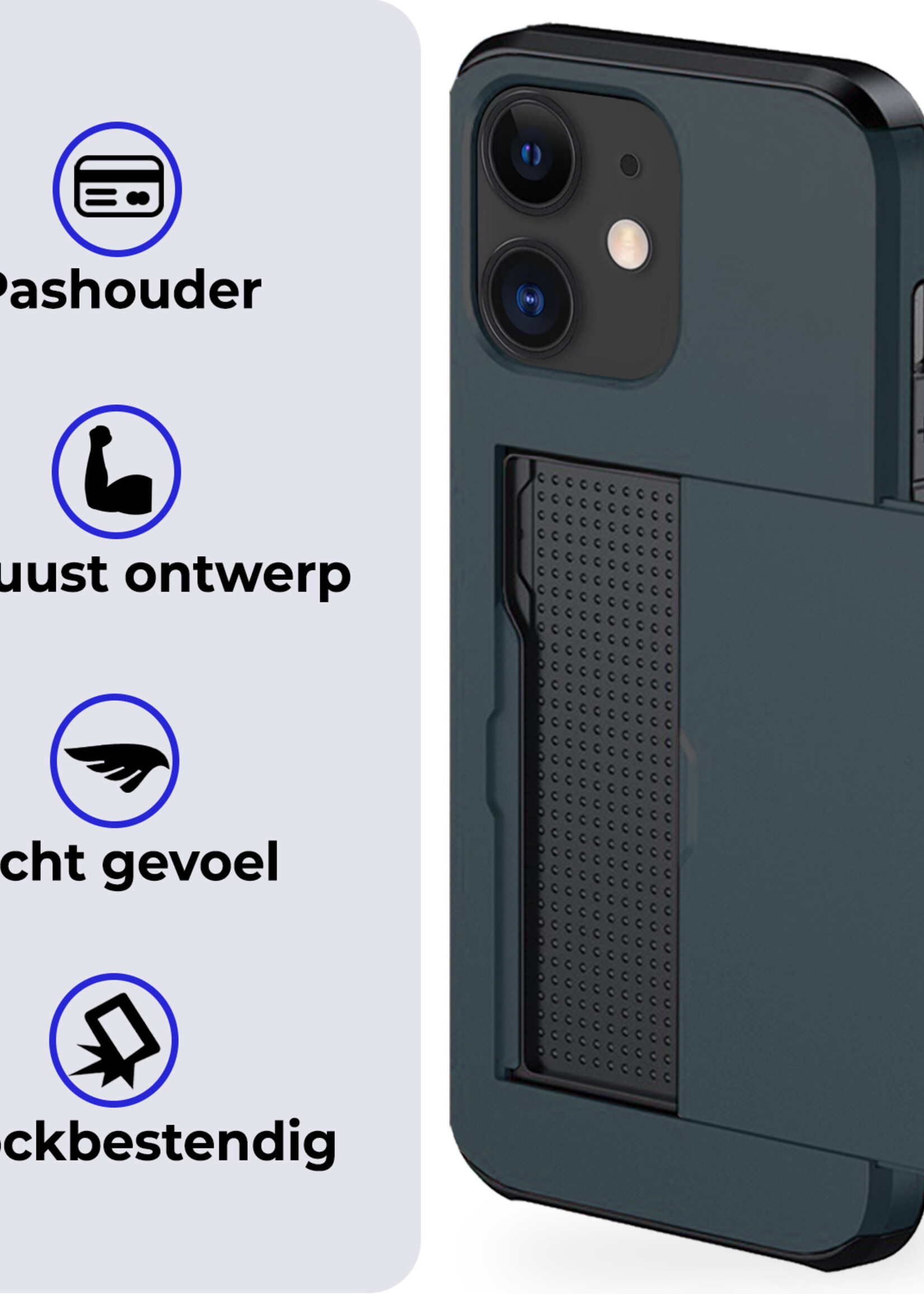 BTH Hoesje Geschikt voor iPhone 11 Hoesje Met Pasjeshouder Hard Case Met Kaarthouder Met 2x Screenprotector - Hoes Geschikt voor iPhone 11 Hoesje Shock Proof Case - Donker Blauw