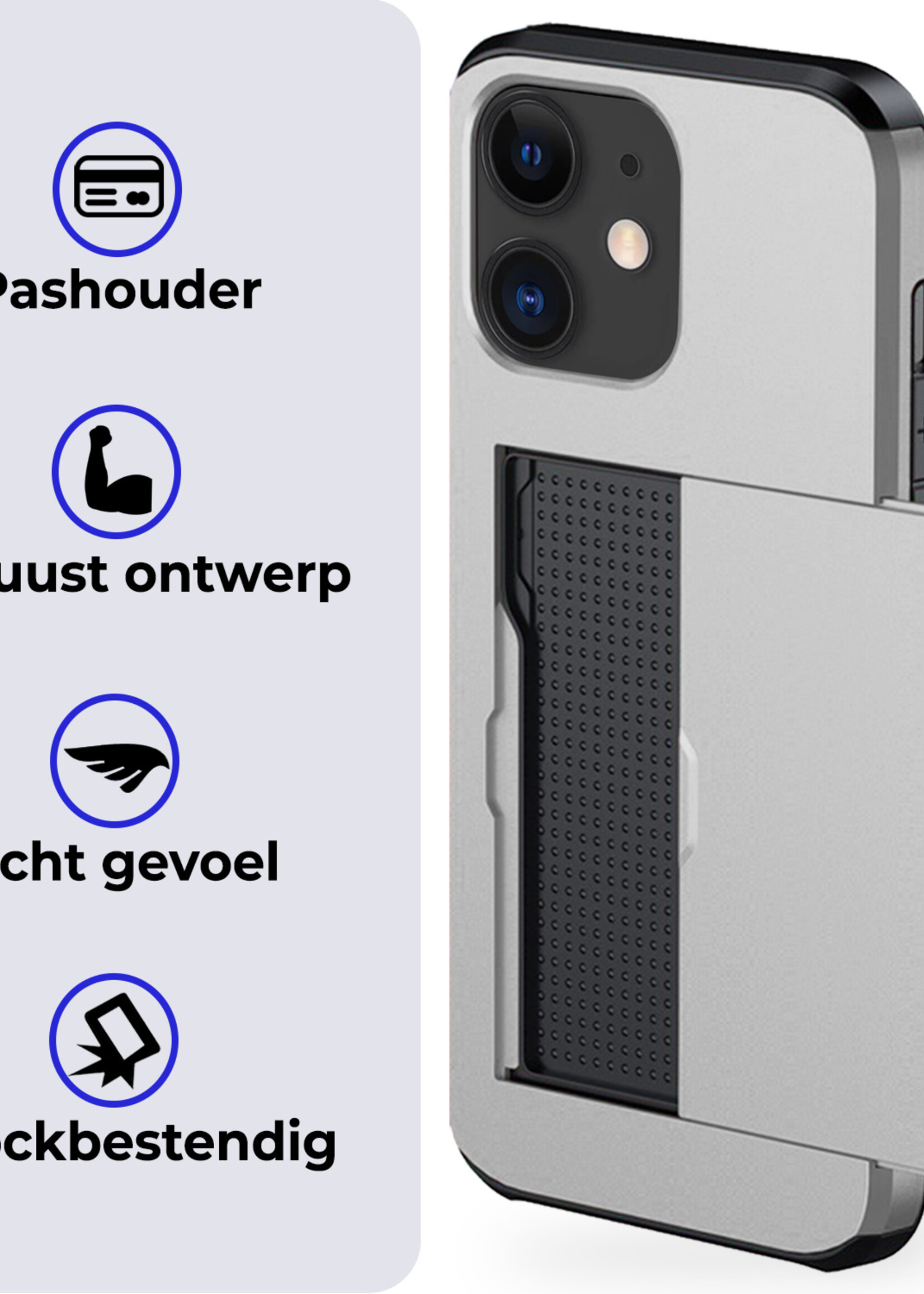 BTH Hoesje Geschikt voor iPhone 11 Hoesje Met Pasjeshouder Hard Case Met Kaarthouder Met 2x Screenprotector - Hoes Geschikt voor iPhone 11 Hoesje Shock Proof Case - Grijs