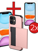 BTH BTH iPhone 11 Hoesje Pashouder Hard Met 2x Screenprotector - Rosé Goud