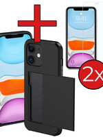 BTH BTH iPhone 11 Hoesje Pashouder Hard Met 2x Screenprotector - Zwart