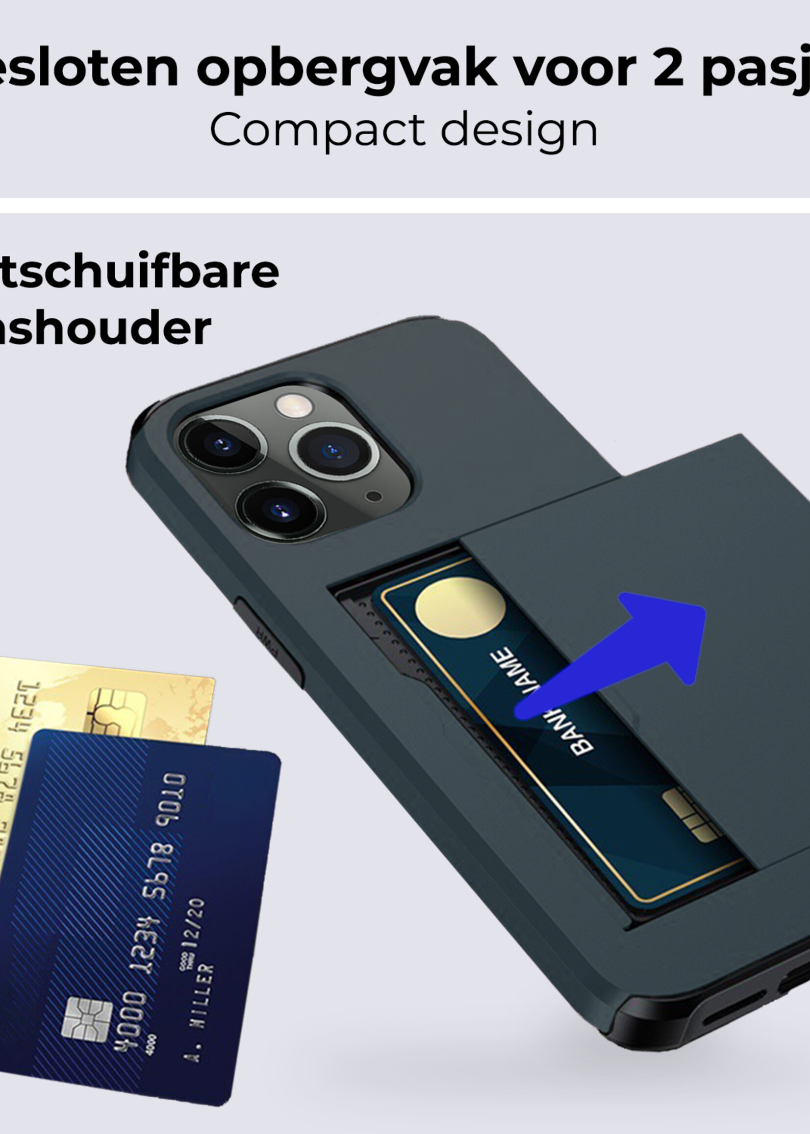 BTH Hoesje Geschikt voor iPhone 11 Pro Hoesje Met Pasjeshouder Hard Case Met Kaarthouder - Hoes Geschikt voor iPhone 11 Pro Hoesje Shock Proof Case - Donker Blauw