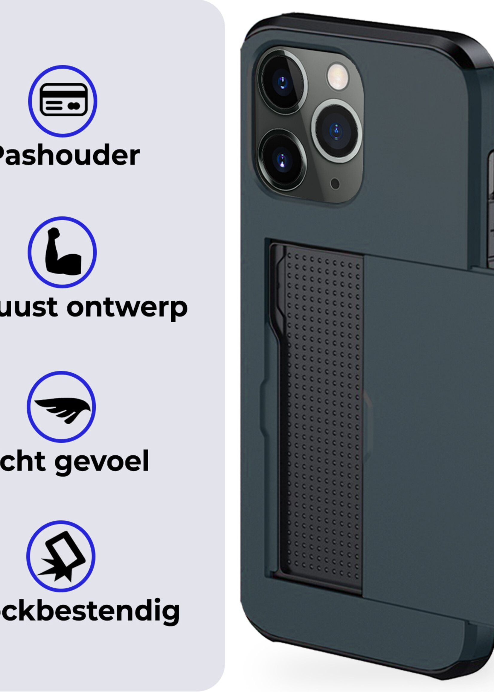 BTH Hoesje Geschikt voor iPhone 11 Pro Hoesje Met Pasjeshouder Hard Case Met Kaarthouder - Hoes Geschikt voor iPhone 11 Pro Hoesje Shock Proof Case - Donker Blauw