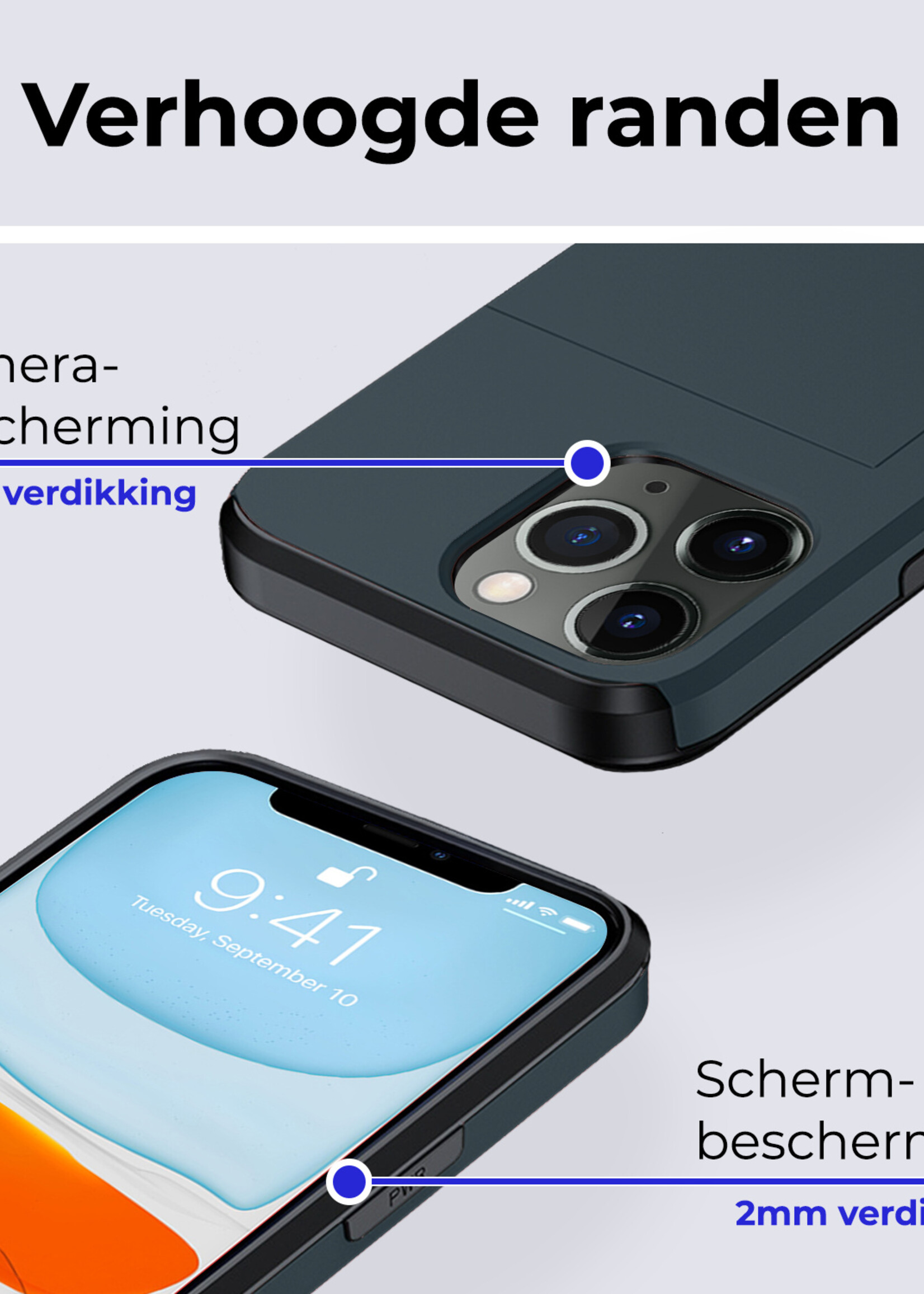 BTH Hoesje Geschikt voor iPhone 11 Pro Hoesje Met Pasjeshouder Hard Case Met Kaarthouder - Hoes Geschikt voor iPhone 11 Pro Hoesje Shock Proof Case - Donker Blauw