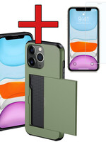 BTH BTH iPhone 11 Pro Hoesje Pashouder Hard Met Screenprotector - Donker Groen