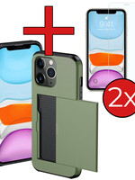 BTH BTH iPhone 11 Pro Hoesje Pashouder Hard Met 2x Screenprotector - Donker Groen