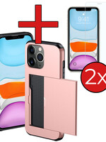 BTH BTH iPhone 11 Pro Hoesje Pashouder Hard Met 2x Screenprotector - Rosé Goud