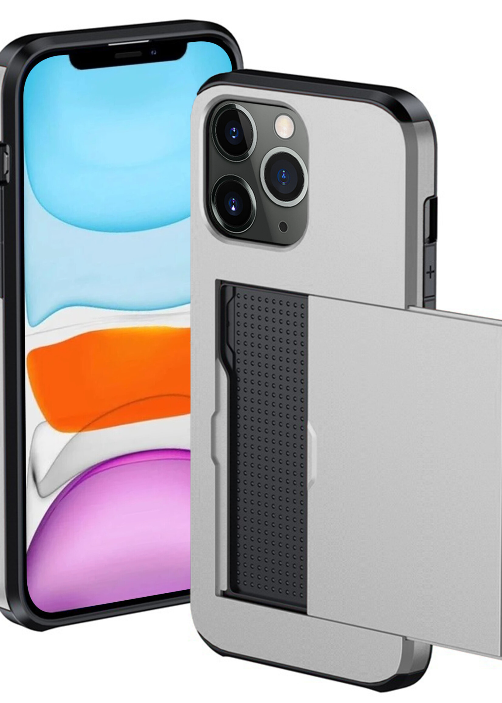BTH Hoesje Geschikt voor iPhone 11 Pro Max Hoesje Met Pasjeshouder Hard Case Met Kaarthouder - Hoes Geschikt voor iPhone 11 Pro Max Hoesje Shock Proof Case - Grijs