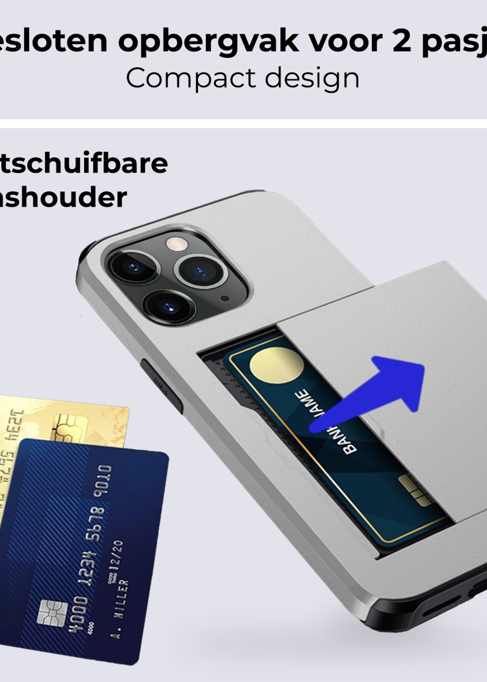 BTH Hoesje Geschikt voor iPhone 11 Pro Max Hoesje Met Pasjeshouder Hard Case Met Kaarthouder - Hoes Geschikt voor iPhone 11 Pro Max Hoesje Shock Proof Case - Grijs