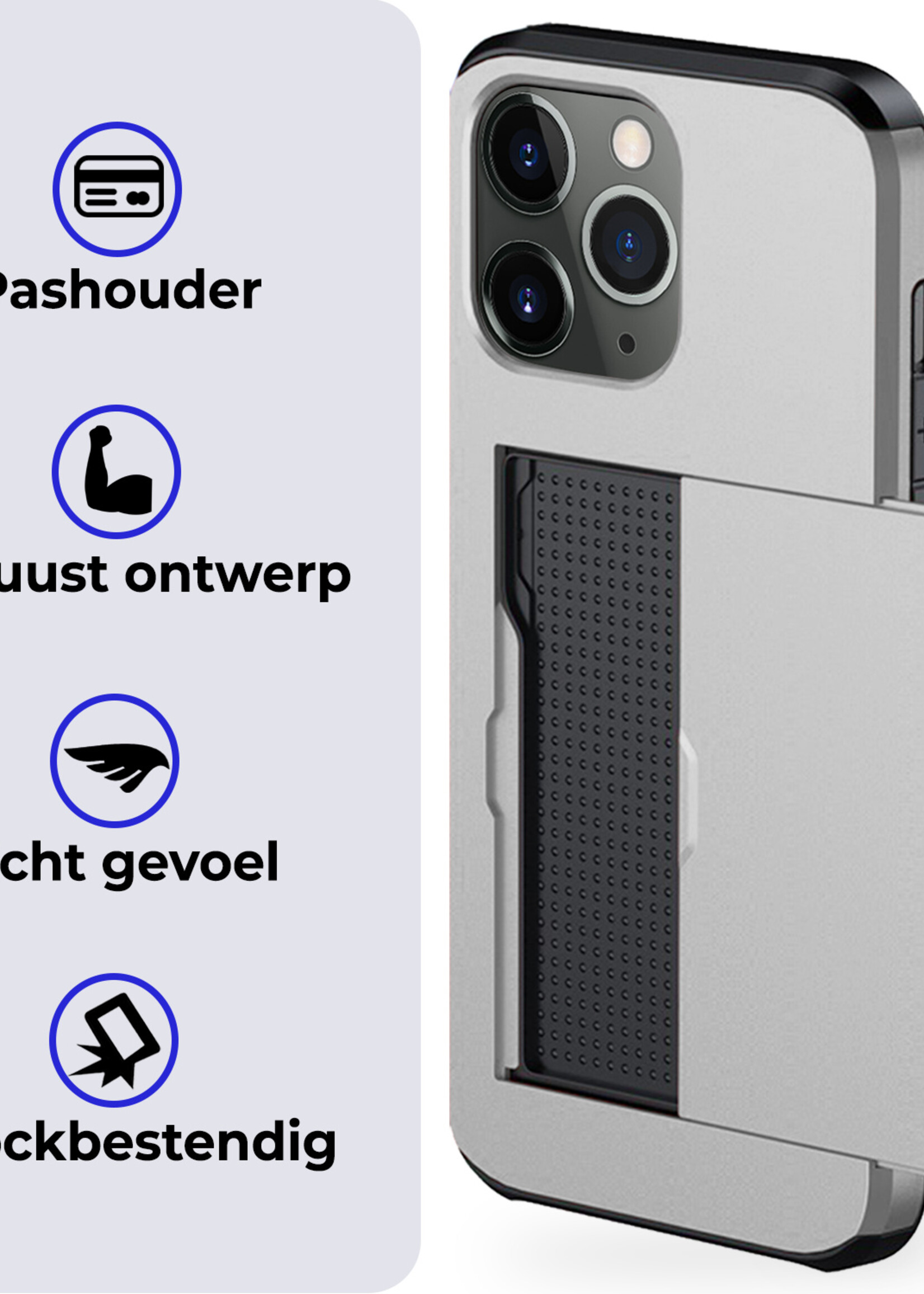 BTH Hoesje Geschikt voor iPhone 11 Pro Max Hoesje Met Pasjeshouder Hard Case Met Kaarthouder - Hoes Geschikt voor iPhone 11 Pro Max Hoesje Shock Proof Case - Grijs