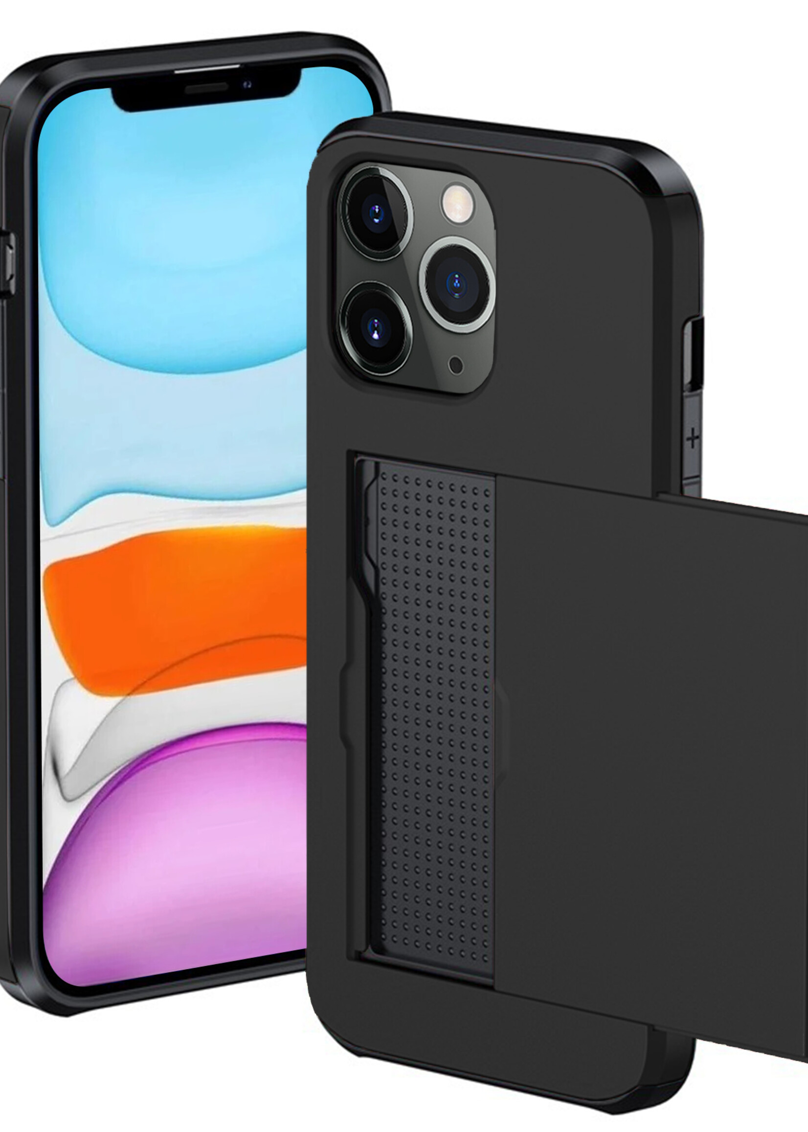 BTH Hoesje Geschikt voor iPhone 11 Pro Max Hoesje Met Pasjeshouder Hard Case Met Kaarthouder - Hoes Geschikt voor iPhone 11 Pro Max Hoesje Shock Proof Case - Zwart