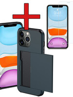 BTH BTH iPhone 11 Pro Max Hoesje Pashouder Hard Met Screenprotector - Donker Blauw
