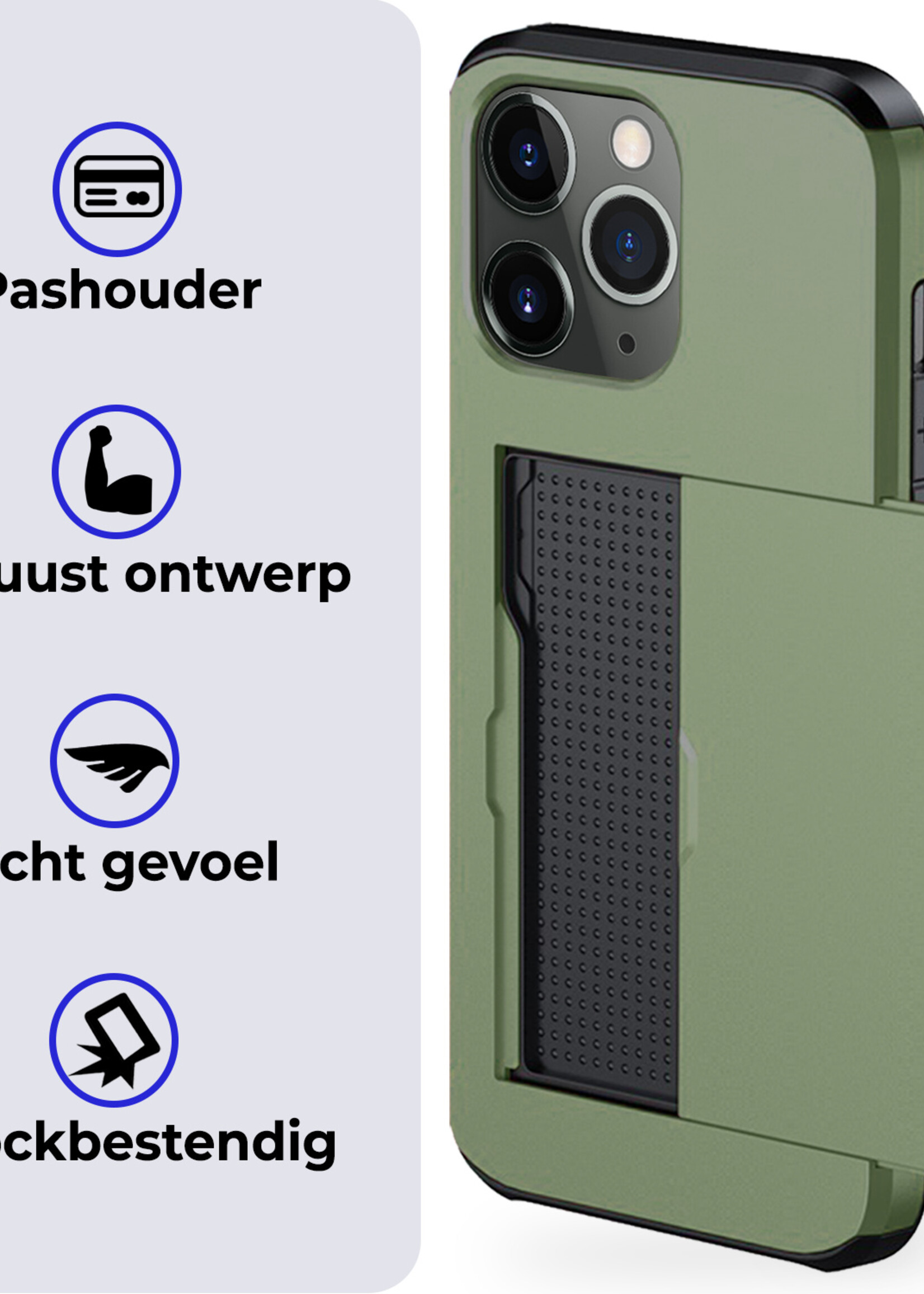 BTH Hoesje Geschikt voor iPhone 11 Pro Max Hoesje Met Pasjeshouder Hard Case Met Kaarthouder Met Screenprotector - Hoes Geschikt voor iPhone 11 Pro Max Hoesje Shock Proof Case - Donker Groen