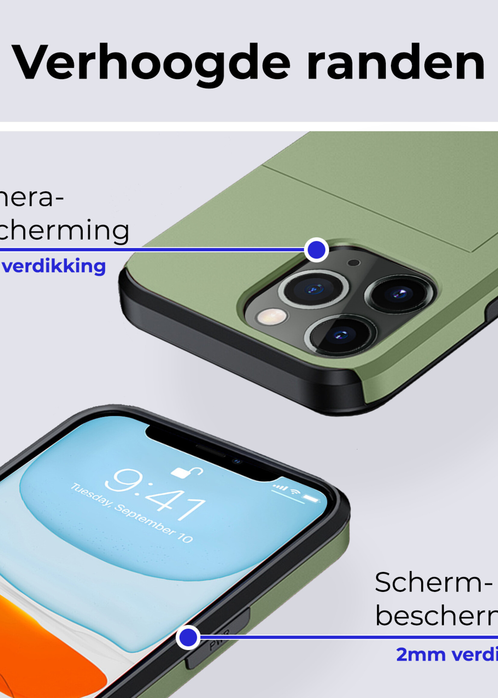 BTH Hoesje Geschikt voor iPhone 11 Pro Max Hoesje Met Pasjeshouder Hard Case Met Kaarthouder Met Screenprotector - Hoes Geschikt voor iPhone 11 Pro Max Hoesje Shock Proof Case - Donker Groen