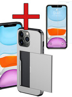 BTH BTH iPhone 11 Pro Max Hoesje Pashouder Hard Met Screenprotector - Grijs