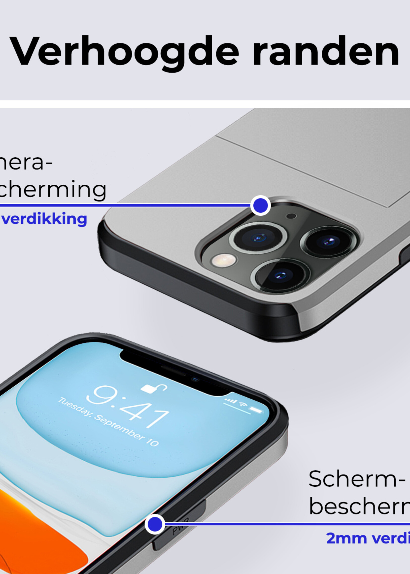 BTH Hoesje Geschikt voor iPhone 11 Pro Max Hoesje Met Pasjeshouder Hard Case Met Kaarthouder Met Screenprotector - Hoes Geschikt voor iPhone 11 Pro Max Hoesje Shock Proof Case - Grijs