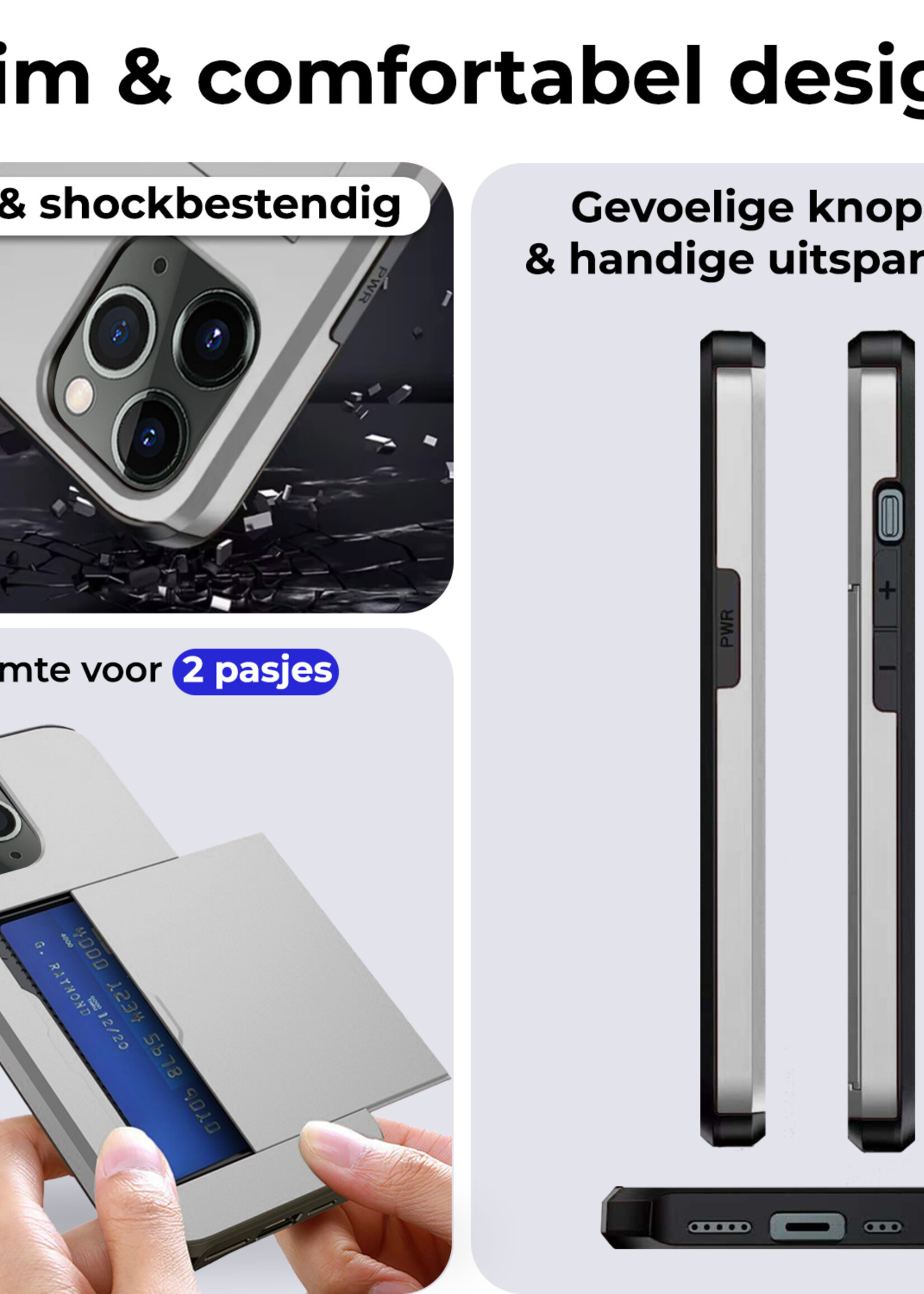 BTH Hoesje Geschikt voor iPhone 11 Pro Max Hoesje Met Pasjeshouder Hard Case Met Kaarthouder Met Screenprotector - Hoes Geschikt voor iPhone 11 Pro Max Hoesje Shock Proof Case - Grijs