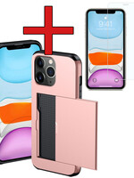 BTH BTH iPhone 11 Pro Max Hoesje Pashouder Hard Met Screenprotector - Rosé Goud