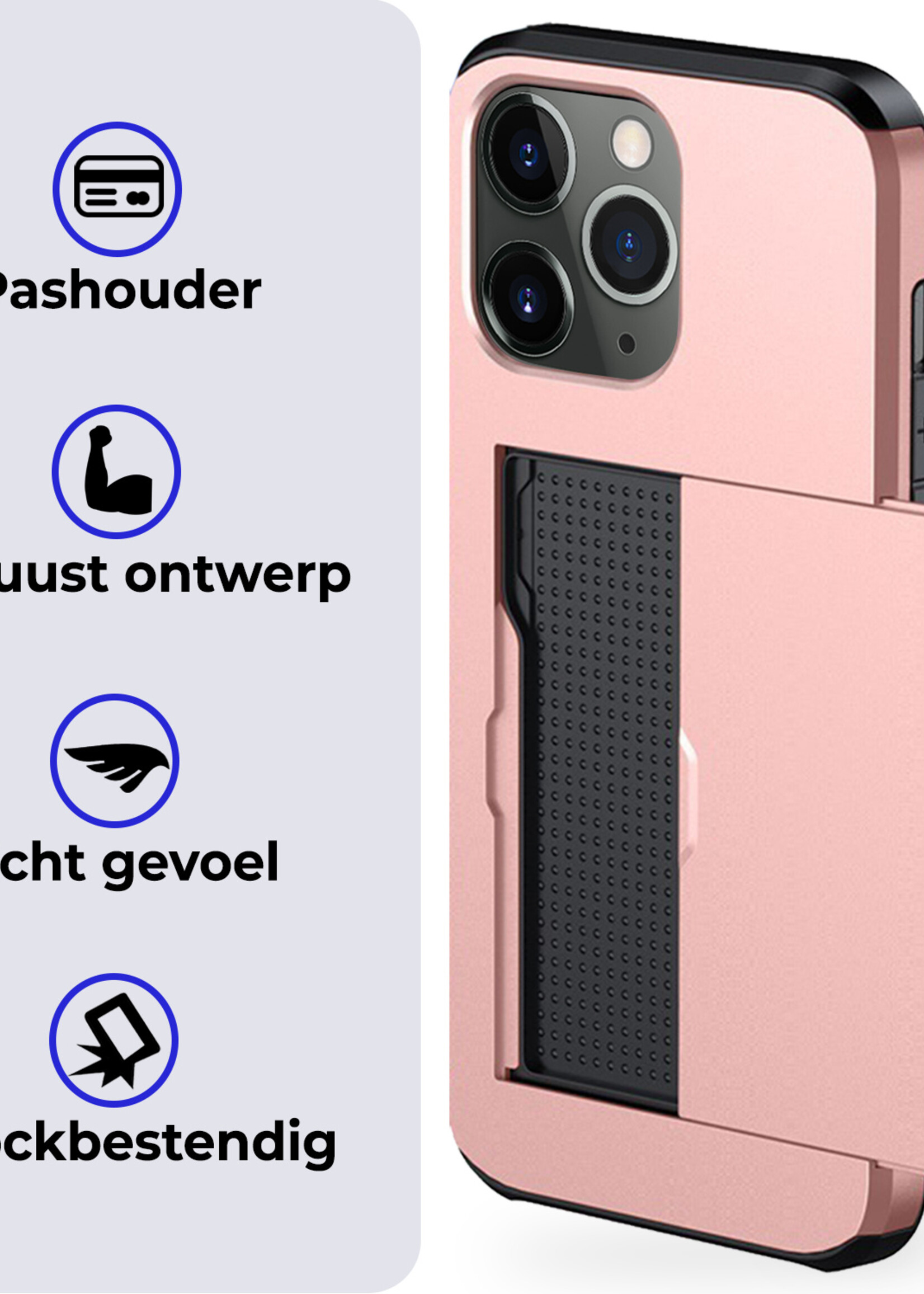 BTH Hoesje Geschikt voor iPhone 11 Pro Max Hoesje Met Pasjeshouder Hard Case Met Kaarthouder Met Screenprotector - Hoes Geschikt voor iPhone 11 Pro Max Hoesje Shock Proof Case - Rosé Goud