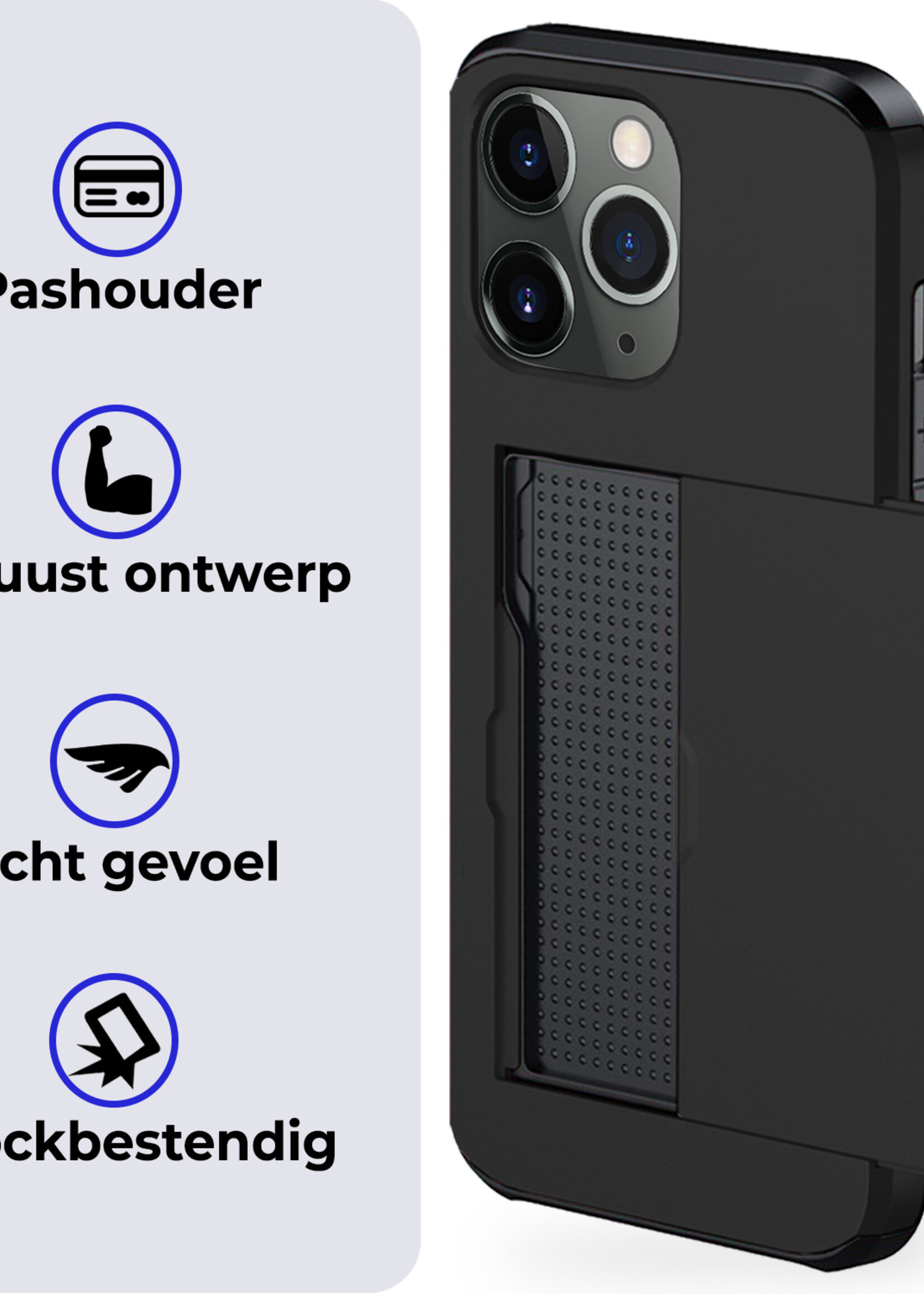 BTH Hoesje Geschikt voor iPhone 11 Pro Max Hoesje Met Pasjeshouder Hard Case Met Kaarthouder Met Screenprotector - Hoes Geschikt voor iPhone 11 Pro Max Hoesje Shock Proof Case - Zwart