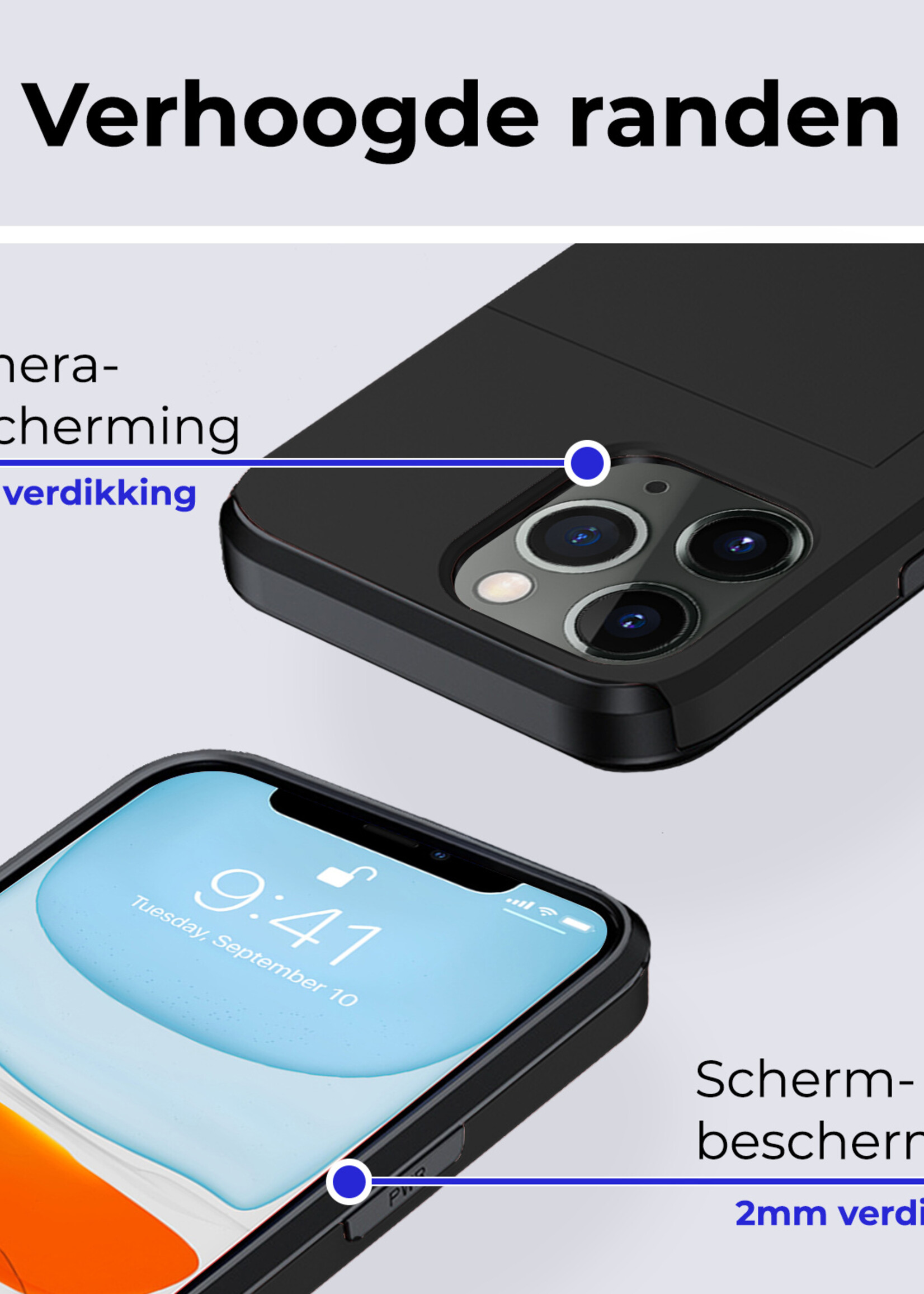 BTH Hoesje Geschikt voor iPhone 11 Pro Max Hoesje Met Pasjeshouder Hard Case Met Kaarthouder Met Screenprotector - Hoes Geschikt voor iPhone 11 Pro Max Hoesje Shock Proof Case - Zwart
