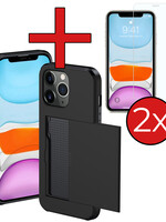 BTH BTH iPhone 11 Pro Max Hoesje Pashouder Hard Met 2x Screenprotector - Zwart