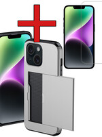 BTH BTH iPhone 14 Hoesje Pashouder Hard Met Screenprotector - Grijs