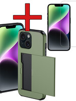 BTH BTH iPhone 14 Plus Hoesje Pashouder Hard Met Screenprotector - Donker Groen
