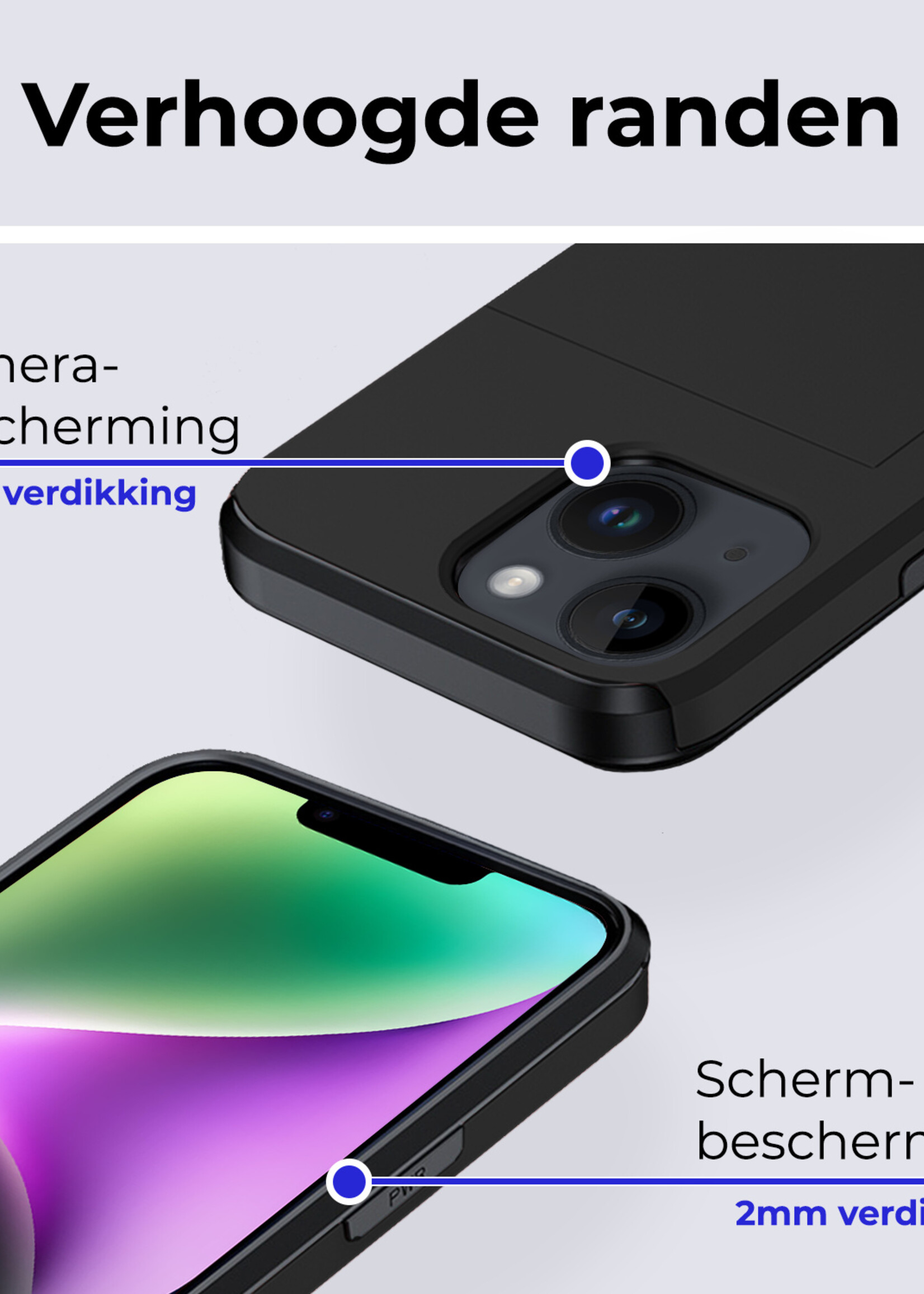 BTH Hoesje Geschikt voor iPhone 14 Plus Hoesje Met Pasjeshouder Hard Case Met Kaarthouder Met Screenprotector - Hoes Geschikt voor iPhone 14 Plus Hoesje Shock Proof Case - Zwart