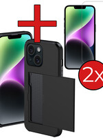 BTH BTH iPhone 14 Plus Hoesje Pashouder Hard Met 2x Screenprotector - Zwart