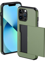BTH BTH iPhone 14 Pro Hoesje Pashouder Hard - Donker Groen
