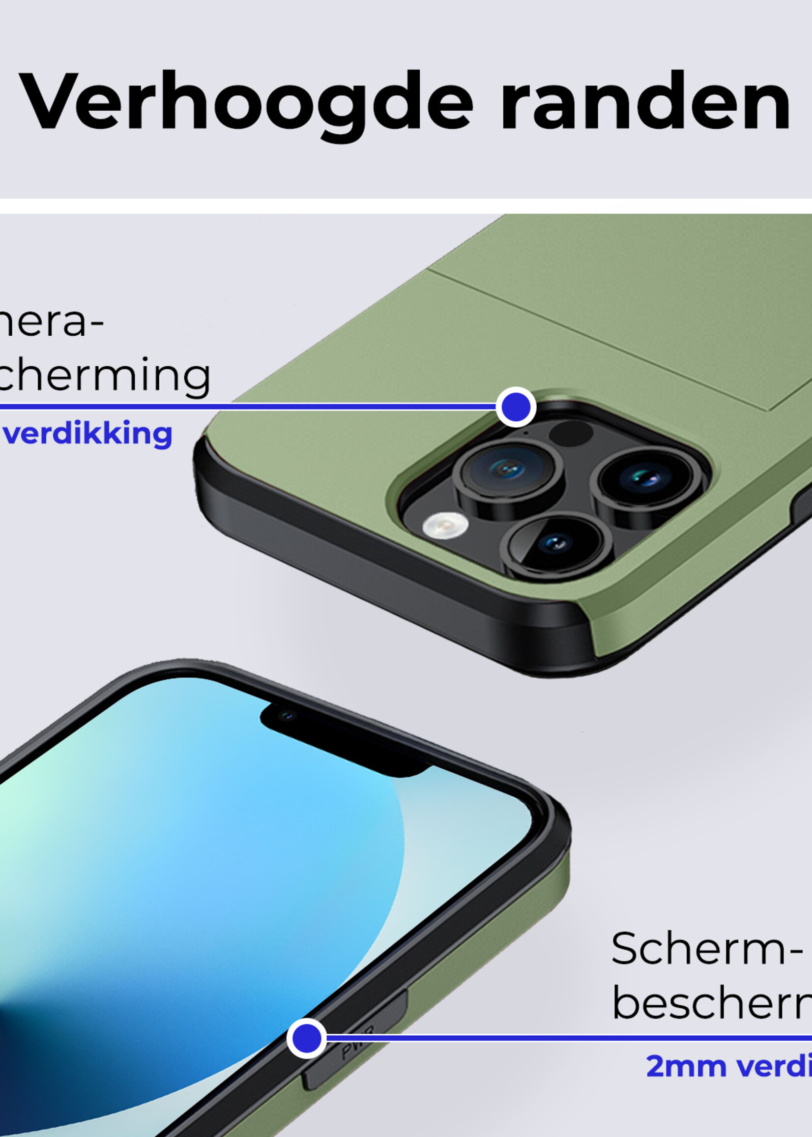 BTH Hoesje Geschikt voor iPhone 14 Pro Hoesje Met Pasjeshouder Hard Case Met Kaarthouder - Hoes Geschikt voor iPhone 14 Pro Hoesje Shock Proof Case - Donker Groen