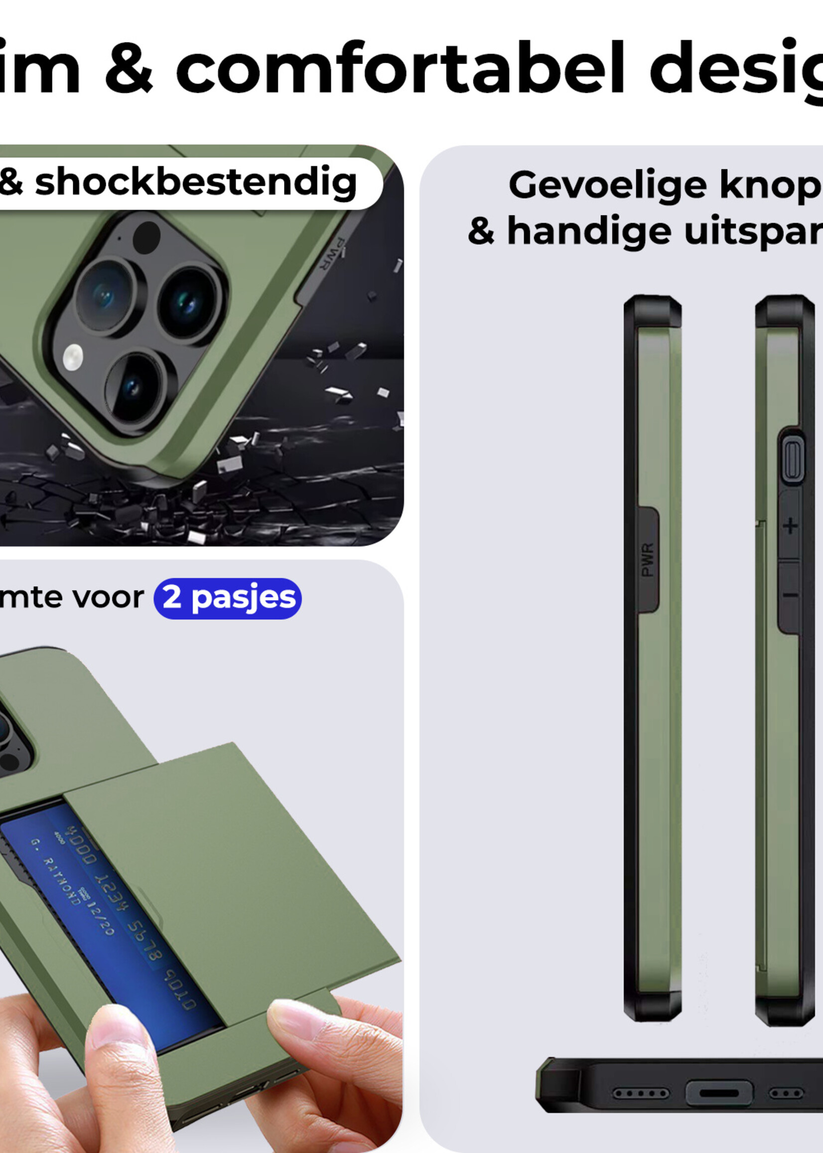 BTH Hoesje Geschikt voor iPhone 14 Pro Hoesje Met Pasjeshouder Hard Case Met Kaarthouder - Hoes Geschikt voor iPhone 14 Pro Hoesje Shock Proof Case - Donker Groen