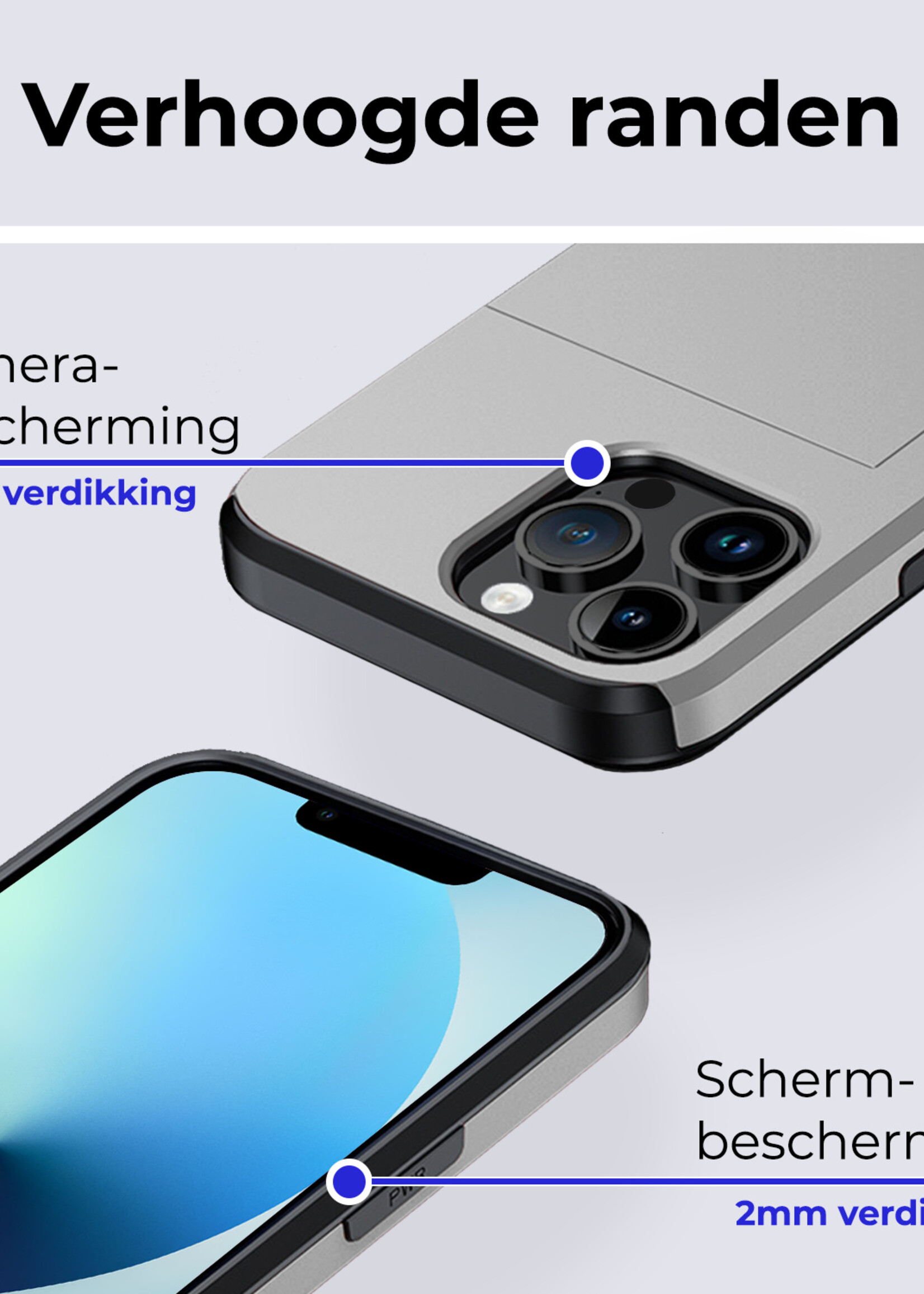 BTH Hoesje Geschikt voor iPhone 14 Pro Hoesje Met Pasjeshouder Hard Case Met Kaarthouder - Hoes Geschikt voor iPhone 14 Pro Hoesje Shock Proof Case - Grijs