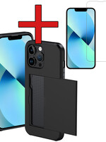 BTH BTH iPhone 14 Pro Hoesje Pashouder Hard Met Screenprotector - Zwart
