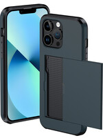 BTH BTH iPhone 14 Pro Max Hoesje Pashouder Hard - Donker Blauw