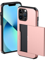 BTH BTH iPhone 14 Pro Max Hoesje Pashouder Hard - Rosé Goud