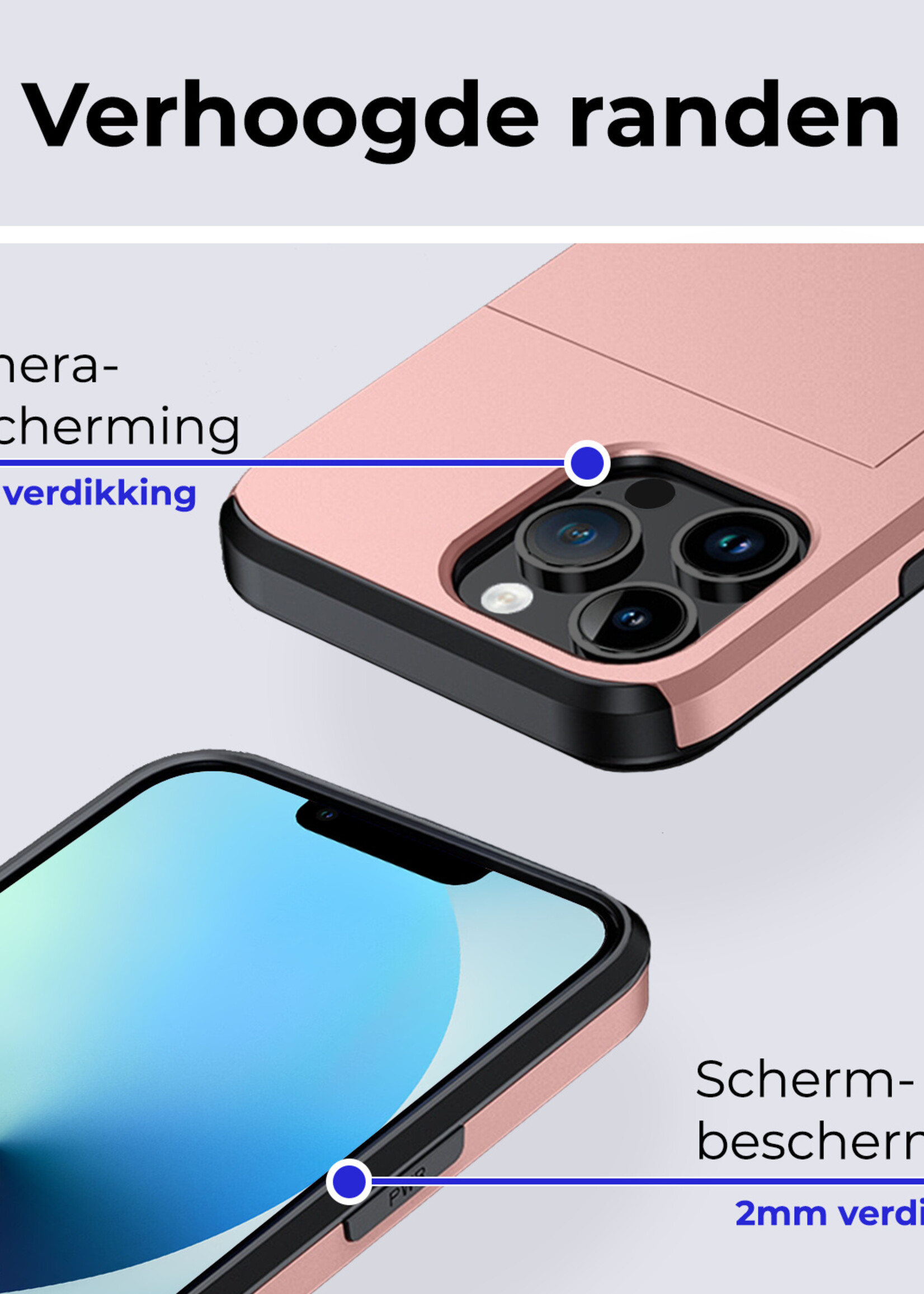 BTH Hoesje Geschikt voor iPhone 14 Pro Max Hoesje Met Pasjeshouder Hard Case Met Kaarthouder - Hoes Geschikt voor iPhone 14 Pro Max Hoesje Shock Proof Case - Rosé Goud