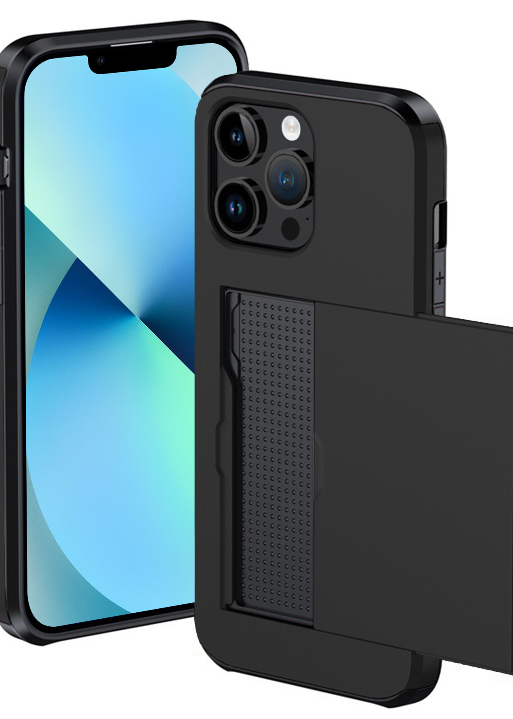 BTH Hoesje Geschikt voor iPhone 14 Pro Max Hoesje Met Pasjeshouder Hard Case Met Kaarthouder - Hoes Geschikt voor iPhone 14 Pro Max Hoesje Shock Proof Case - Zwart