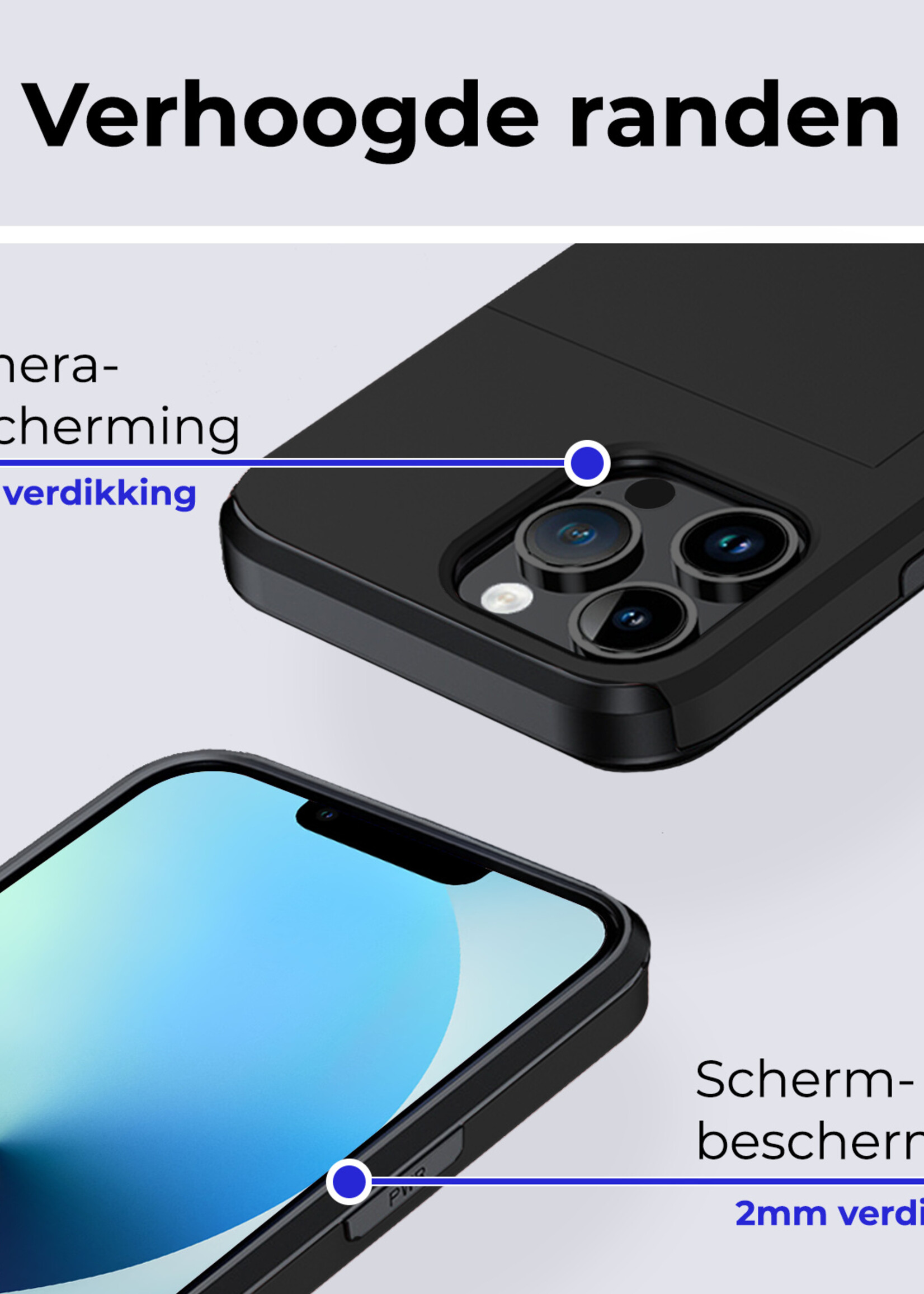 BTH Hoesje Geschikt voor iPhone 14 Pro Max Hoesje Met Pasjeshouder Hard Case Met Kaarthouder Met 2x Screenprotector - Hoes Geschikt voor iPhone 14 Pro Max Hoesje Shock Proof Case - Zwart