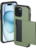 BTH BTH iPhone 15 Hoesje Pashouder Hard - Donker Groen